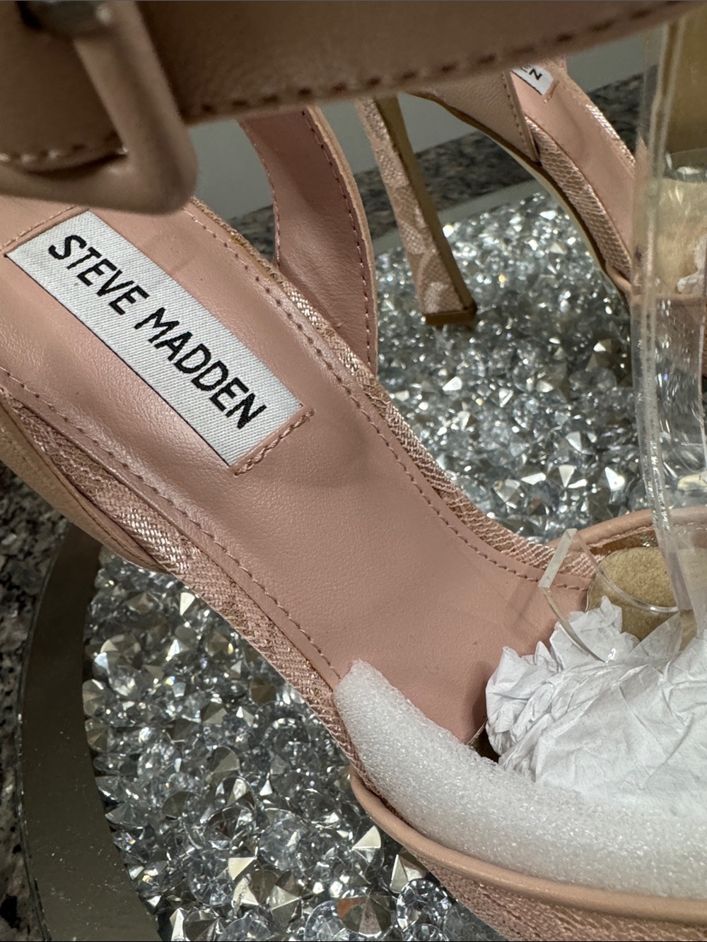 Steve Madden Sarantos mesh Nude Blush Lace Pointed-Toe Ankle Strap Heels NEW 7 - Picture 2 of 16